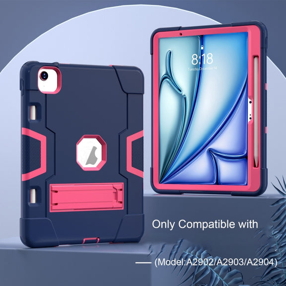 For iPad Air 11 2024 Contrast Color Silicone Acrylic PC Tablet Case with Holder(Navy Blue Rose Red)