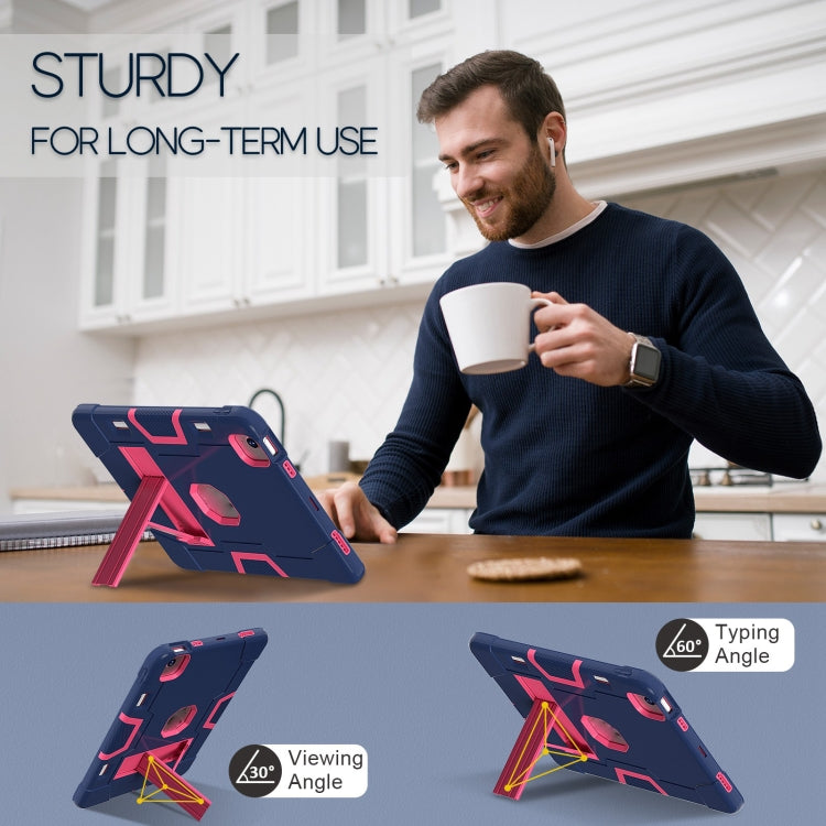 For iPad Air 11 2024 Contrast Color Silicone Acrylic PC Tablet Case with Holder(Navy Blue Rose Red)