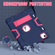 For iPad Air 11 2024 Contrast Color Silicone Acrylic PC Tablet Case with Holder(Navy Blue Rose Red)