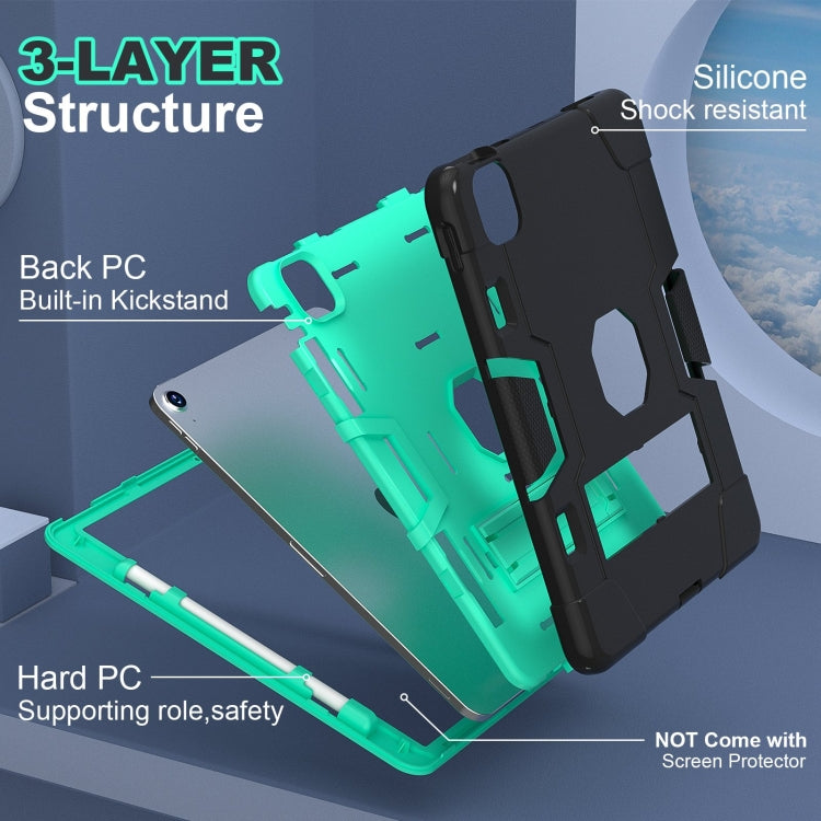 For iPad Air 11 2024 Contrast Color Silicone Acrylic PC Tablet Case with Holder(Black Mint Green)