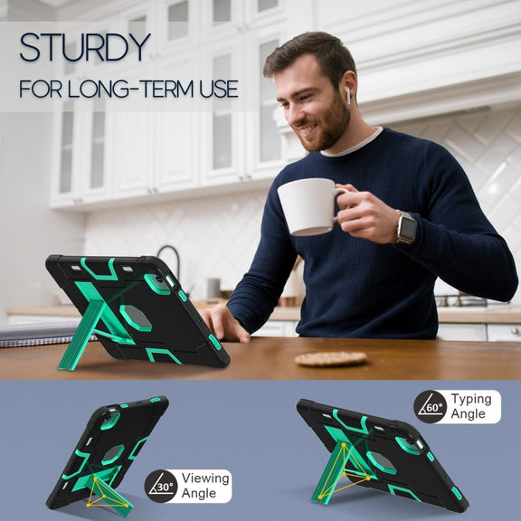 For iPad Air 11 2024 Contrast Color Silicone Acrylic PC Tablet Case with Holder(Black Mint Green)