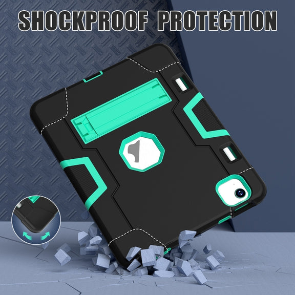 For iPad Air 11 2024 Contrast Color Silicone Acrylic PC Tablet Case with Holder(Black Mint Green)