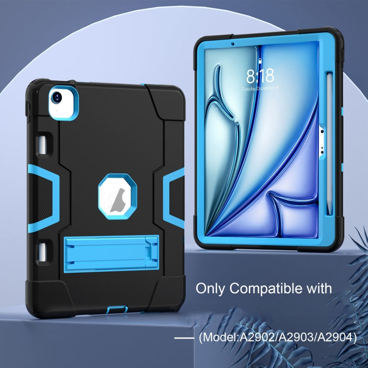 For iPad Air 11 2025 / 2024 Contrast Color Silicone Acrylic PC Tablet Case with Holder(Black Blue)