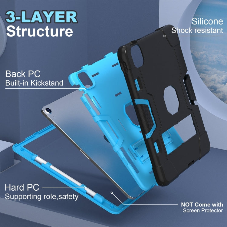 For iPad Air 11 2025 / 2024 Contrast Color Silicone Acrylic PC Tablet Case with Holder(Black Blue)