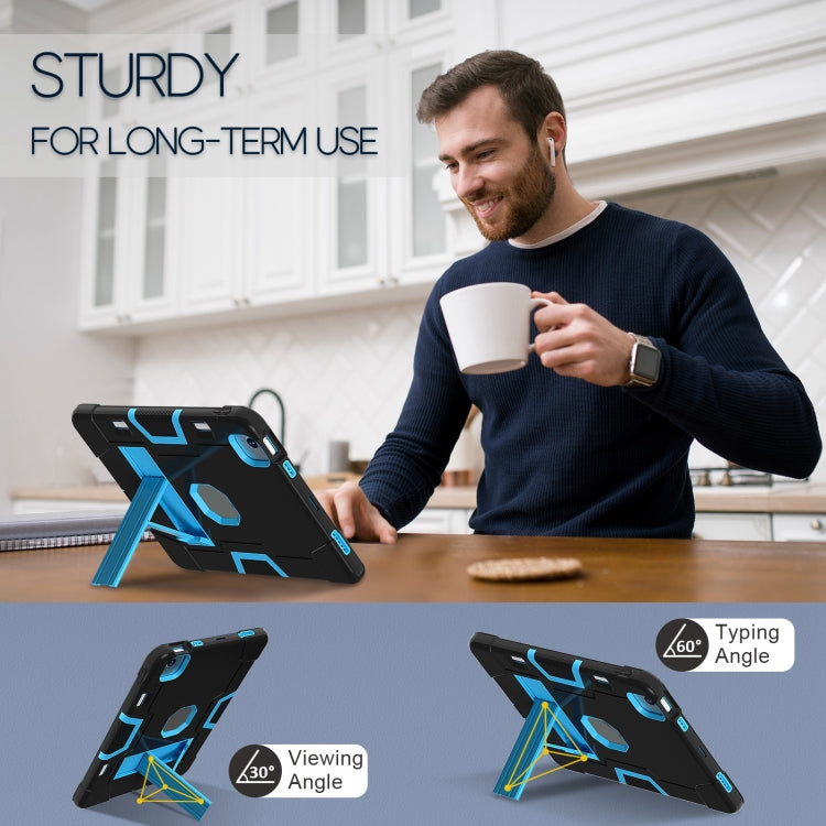 For iPad Air 11 2025 / 2024 Contrast Color Silicone Acrylic PC Tablet Case with Holder(Black Blue)