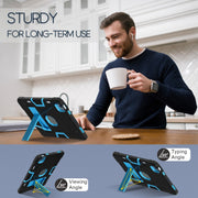 For iPad Air 11 2025 / 2024 Contrast Color Silicone Acrylic PC Tablet Case with Holder(Black Blue)