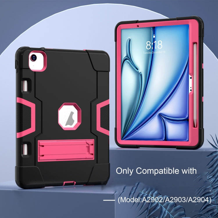 For iPad Air 11 2024 Contrast Color Silicone Acrylic PC Tablet Case with Holder(Black Rose Red)