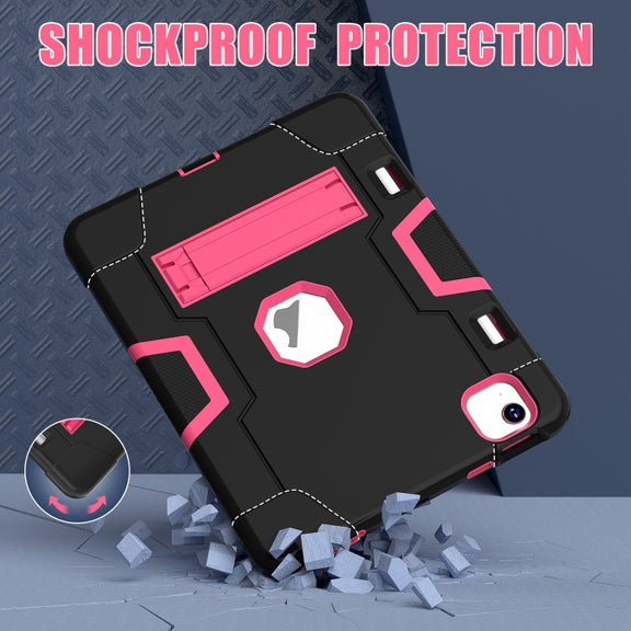 For iPad Air 11 2024 Contrast Color Silicone Acrylic PC Tablet Case with Holder(Black Rose Red)