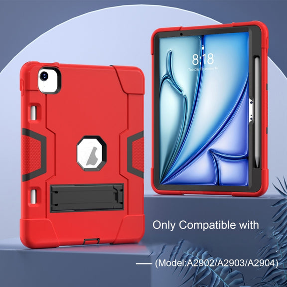 For iPad Air 11 2025 / 2024 Contrast Color Silicone Acrylic PC Tablet Case with Holder(Red Black)
