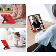 For iPad Air 11 2025 / 2024 Contrast Color Silicone Acrylic PC Tablet Case with Holder(Red Black)