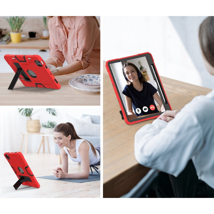 For iPad Air 11 2025 / 2024 Contrast Color Silicone Acrylic PC Tablet Case with Holder(Red Black)