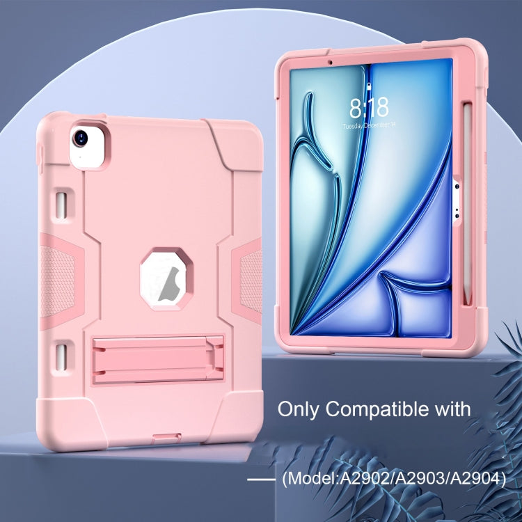 For iPad Air 11 2025 / 2024 Contrast Color Silicone Acrylic PC Tablet Case with Holder(Rose Gold)