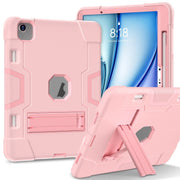 For iPad Air 11 2025 / 2024 Contrast Color Silicone Acrylic PC Tablet Case with Holder(Rose Gold)