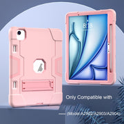 For iPad Air 11 2025 / 2024 Contrast Color Silicone Acrylic PC Tablet Case with Holder(Rose Gold)