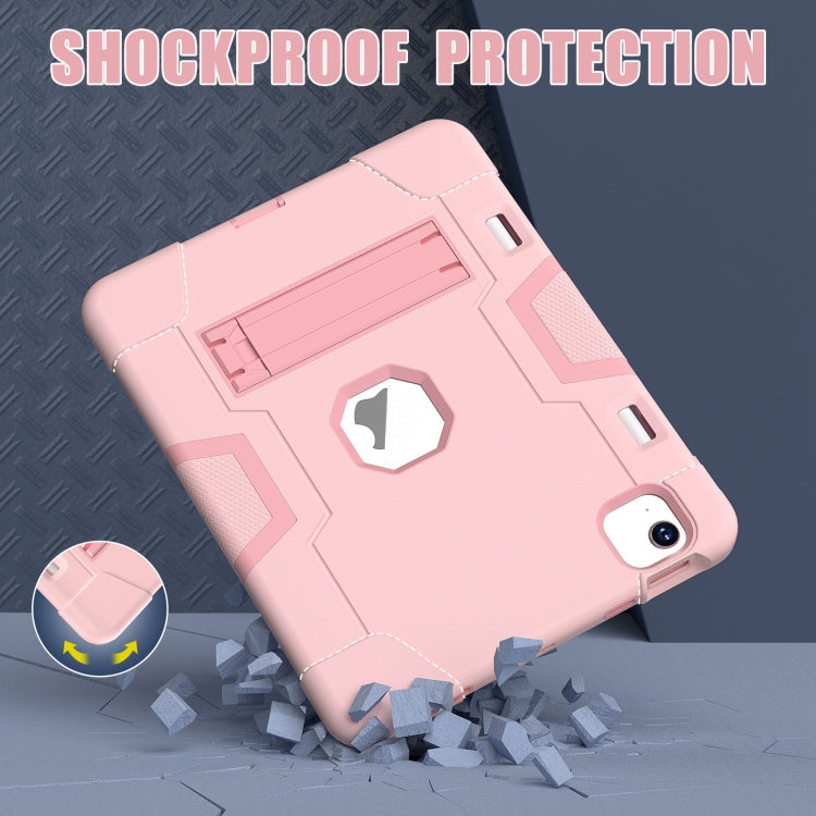 For iPad Air 11 2025 / 2024 Contrast Color Silicone Acrylic PC Tablet Case with Holder(Rose Gold)