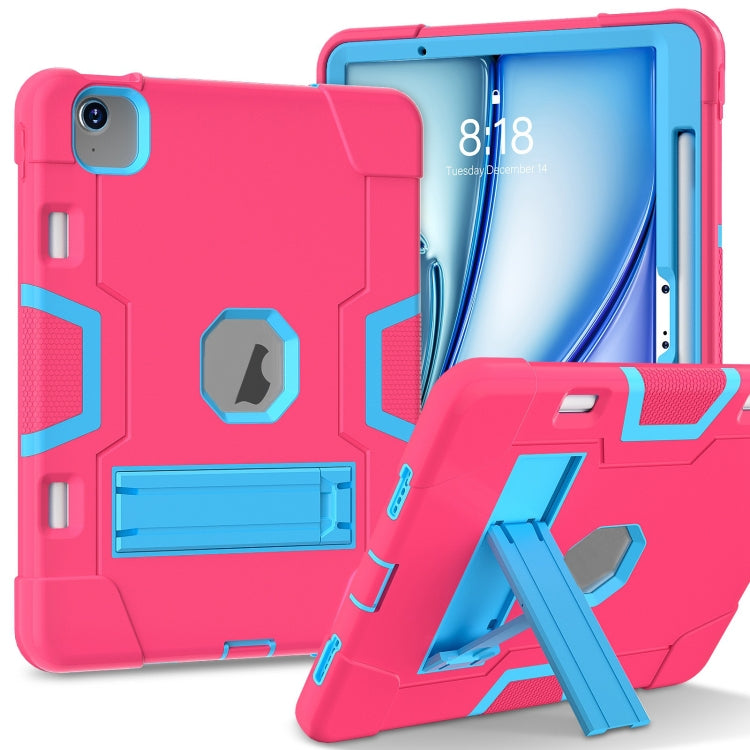 For iPad Air 11 2024 Contrast Color Silicone Acrylic PC Tablet Case with Holder(Rose Red Blue)