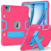 For iPad Air 11 2024 Contrast Color Silicone Acrylic PC Tablet Case with Holder(Rose Red Blue)