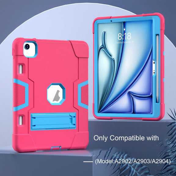 For iPad Air 11 2024 Contrast Color Silicone Acrylic PC Tablet Case with Holder(Rose Red Blue)