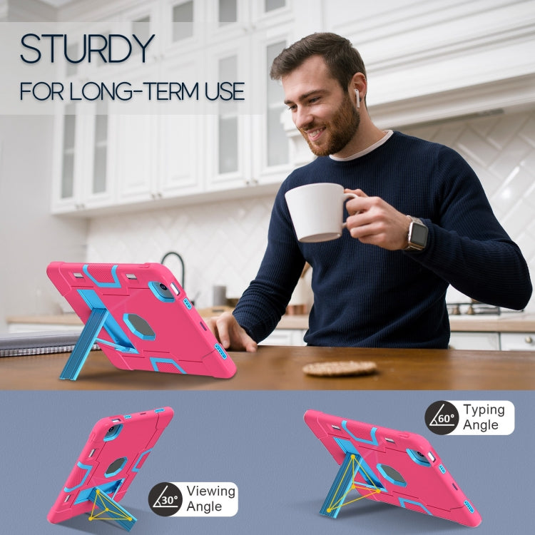 For iPad Air 11 2024 Contrast Color Silicone Acrylic PC Tablet Case with Holder(Rose Red Blue)