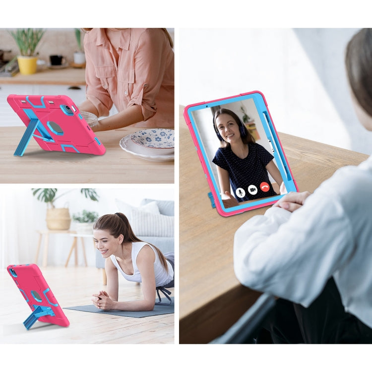 For iPad Air 11 2024 Contrast Color Silicone Acrylic PC Tablet Case with Holder(Rose Red Blue)