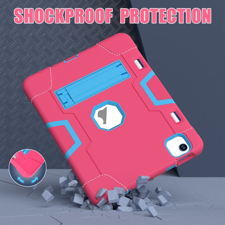 For iPad Air 11 2024 Contrast Color Silicone Acrylic PC Tablet Case with Holder(Rose Red Blue)