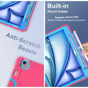 For iPad Air 11 2024 Contrast Color Silicone Acrylic PC Tablet Case with Holder(Rose Red Blue)