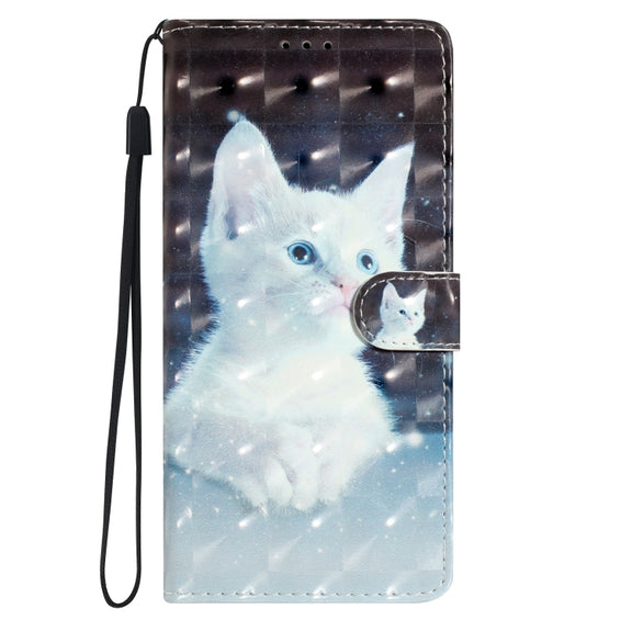 For iPhone 16 Plus 3D Pattern Leather Phone Case(White Cat)