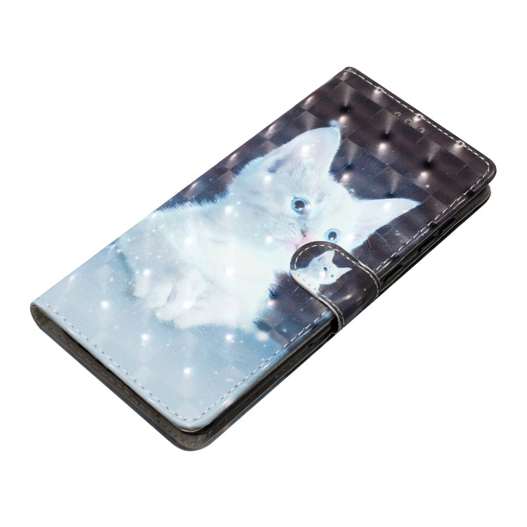 For iPhone 16 Plus 3D Pattern Leather Phone Case(White Cat)