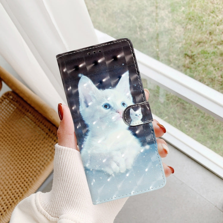 For iPhone 16 Plus 3D Pattern Leather Phone Case(White Cat)
