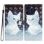 For iPhone 16 Pro 3D Pattern Leather Phone Case(White Cat)