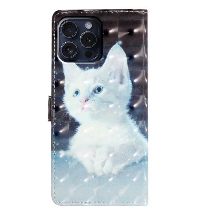 For iPhone 16 Pro 3D Pattern Leather Phone Case(White Cat)