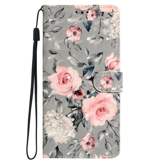 For Motorola Edge 2024 3D Pattern Leather Phone Case(Gray Base Flower)