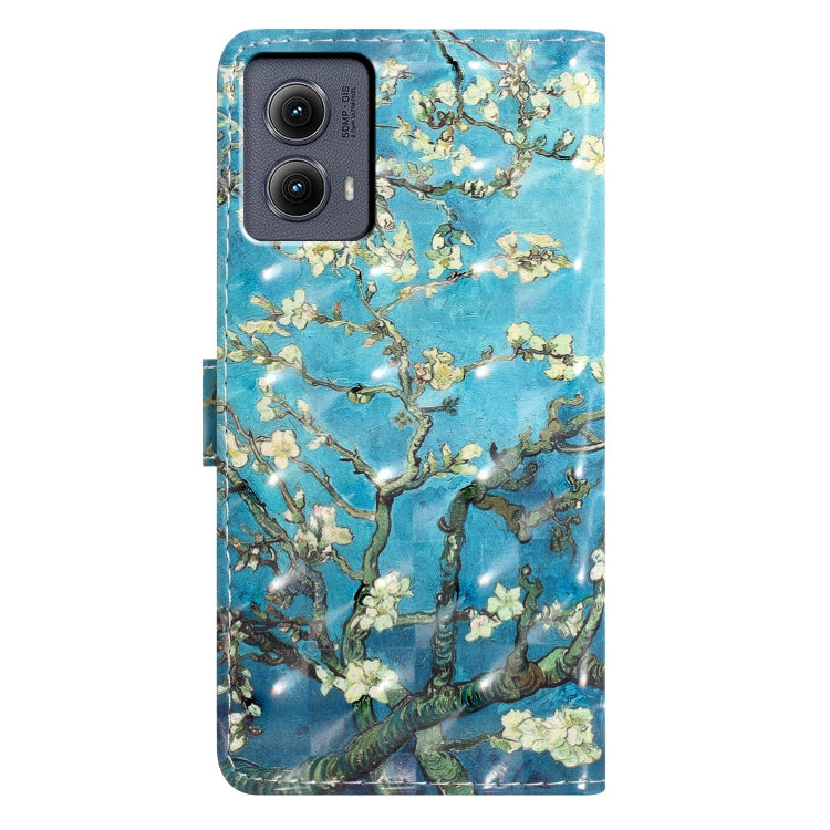 For Motorola Edge 2024 3D Pattern Leather Phone Case(Blue Base Apricot Flower)
