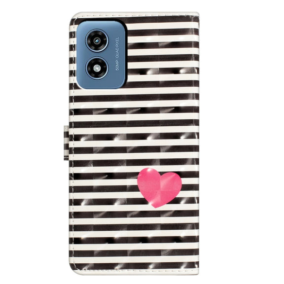 For Motorola Moto G Play 2024 3D Pattern Leather Phone Case(Striped Heart)