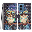 For Motorola Moto G Play 2024 3D Pattern Leather Phone Case(Big-eyed owl) - Motorola Cases by PMC Jewellery | Online Shopping South Africa | PMC Jewellery | Buy Now Pay Later Mobicred