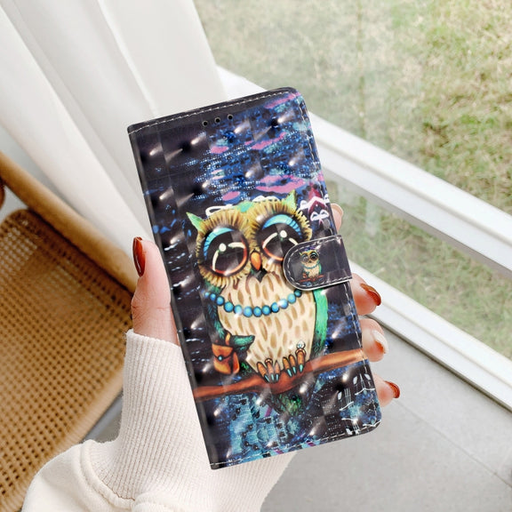 For Motorola Moto G Play 2024 3D Pattern Leather Phone Case(Big-eyed owl)