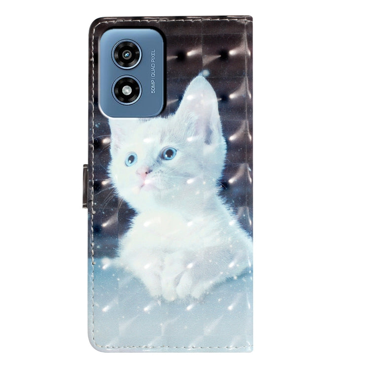 For Motorola Moto G Play 2024 3D Pattern Leather Phone Case(White Cat)