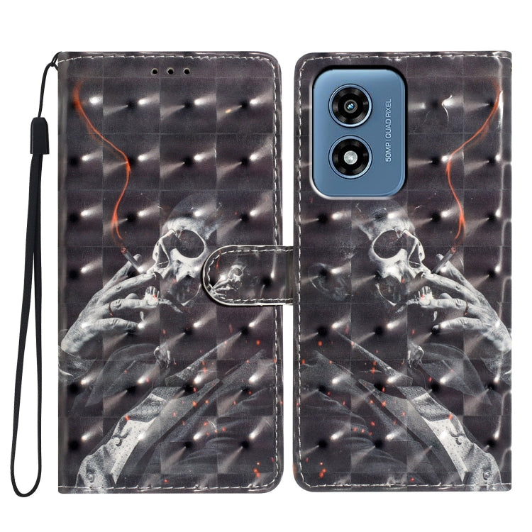 For Motorola Moto G Play 2024 3D Pattern Leather Phone Case(Skull)