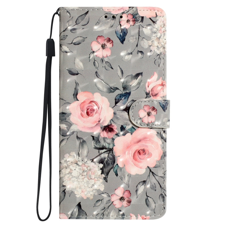 For Motorola Moto G Play 2024 3D Pattern Leather Phone Case(Gray Base Flower)