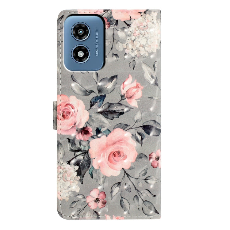For Motorola Moto G Play 2024 3D Pattern Leather Phone Case(Gray Base Flower)