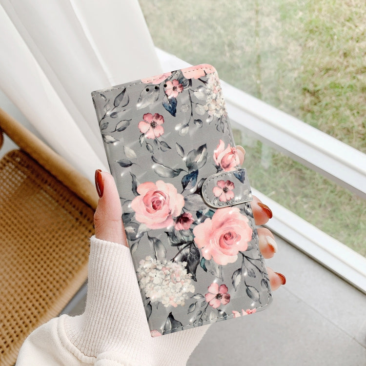 For Motorola Moto G Play 2024 3D Pattern Leather Phone Case(Gray Base Flower)