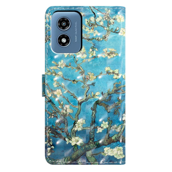 For Motorola Moto G Play 2024 3D Pattern Leather Phone Case(Blue Base Apricot Flower)