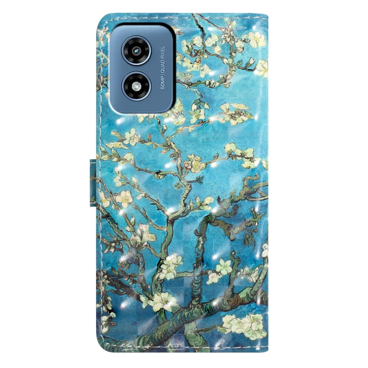 For Motorola Moto G Play 2024 3D Pattern Leather Phone Case(Blue Base Apricot Flower)