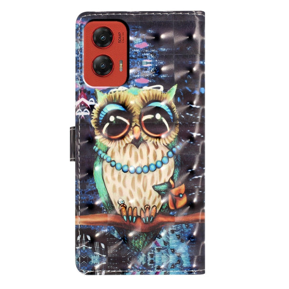 For Motorola Moto G Stylus 5G 2024 3D Pattern Leather Phone Case(Big-eyed owl)