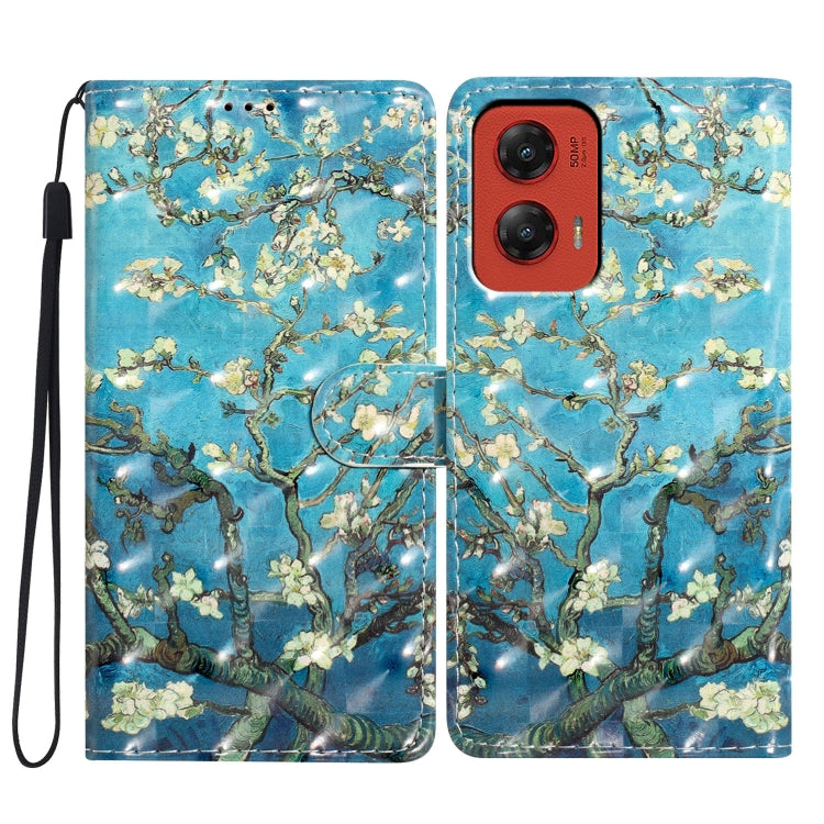 For Motorola Moto G Stylus 5G 2024 3D Pattern Leather Phone Case(Blue Base Apricot Flower)