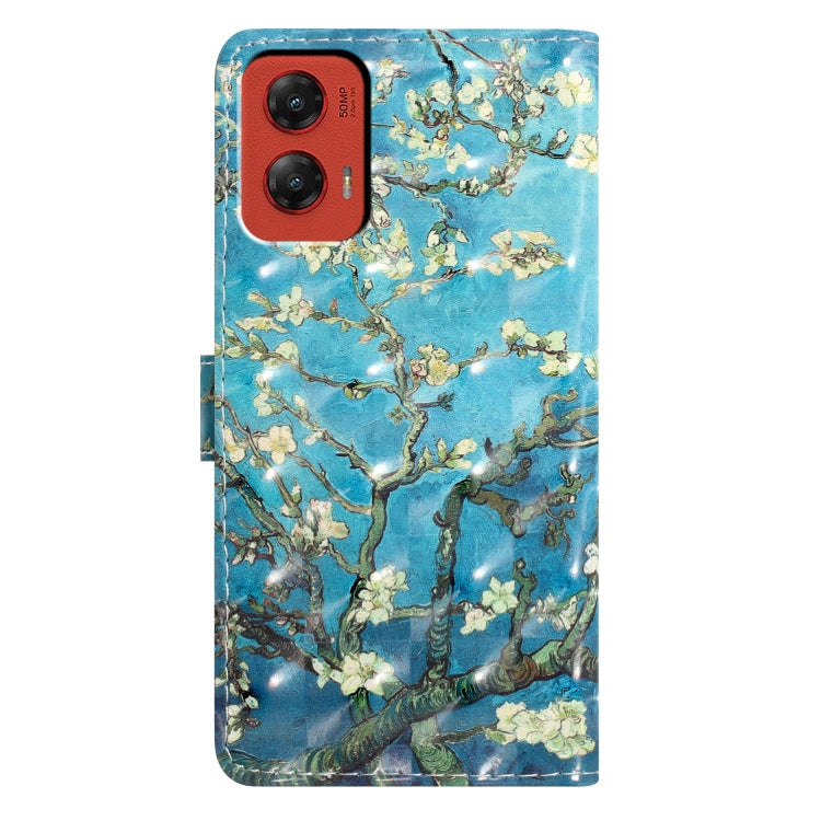 For Motorola Moto G Stylus 5G 2024 3D Pattern Leather Phone Case(Blue Base Apricot Flower)