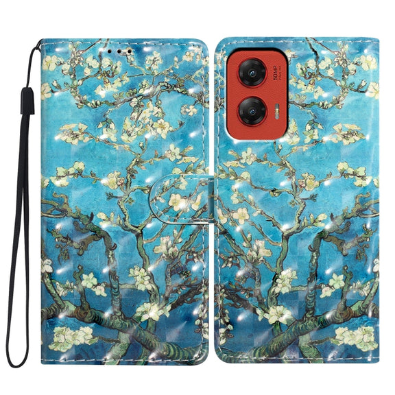 For Motorola Moto G Stylus 5G 2024 3D Pattern Leather Phone Case(Blue Base Apricot Flower)