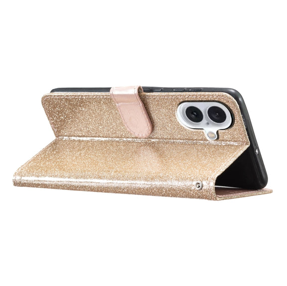 For iPhone 16 Glitter Powder Flip Leather Phone Case(Gold)