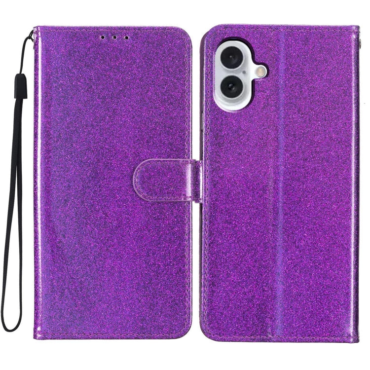 For iPhone 16 Plus Glitter Powder Flip Leather Phone Case(Purple)