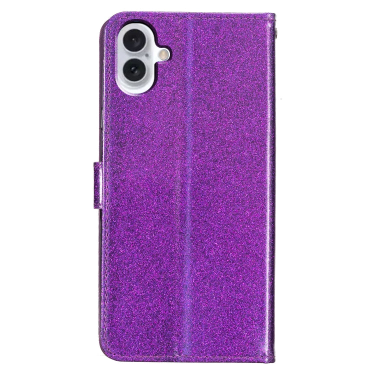 For iPhone 16 Plus Glitter Powder Flip Leather Phone Case(Purple)